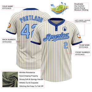 Custom Cream Royal Pinstripe Light Blue Two-Button Unisex Softball Jersey