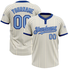 Laden Sie das Bild in den Galerie-Viewer, Custom Cream Royal Pinstripe Light Blue Two-Button Unisex Softball Jersey
