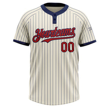 Charger l&#39;image dans la galerie, Custom Cream Navy Pinstripe Red Two-Button Unisex Softball Jersey
