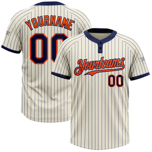 Custom Cream Navy Pinstripe Orange Two-Button Unisex Softball Jersey