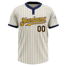 Laden Sie das Bild in den Galerie-Viewer, Custom Cream Navy Pinstripe Gold Two-Button Unisex Softball Jersey
