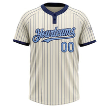 Загрузить изображение в средство просмотра галереи, Custom Cream Navy Pinstripe Light Blue Two-Button Unisex Softball Jersey
