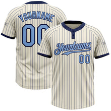 Загрузить изображение в средство просмотра галереи, Custom Cream Navy Pinstripe Light Blue Two-Button Unisex Softball Jersey
