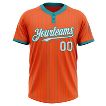 Charger l&#39;image dans la galerie, Custom Orange Teal Pinstripe White Two-Button Unisex Softball Jersey
