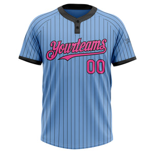 Custom Light Blue Black Pinstripe Pink Two-Button Unisex Softball Jersey