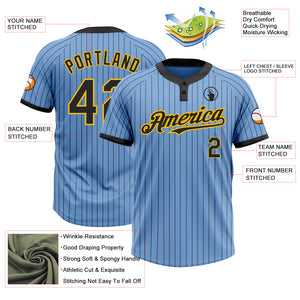 Custom Light Blue Black Pinstripe Gold Two-Button Unisex Softball Jersey