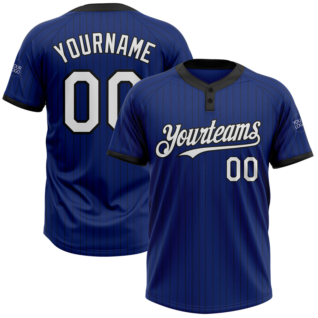 Custom Royal Black Pinstripe White Two-Button Unisex Softball Jersey