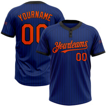 Charger l&#39;image dans la galerie, Custom Royal Black Pinstripe Orange Two-Button Unisex Softball Jersey
