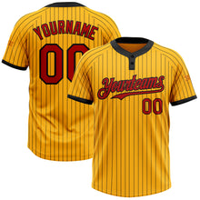 Загрузить изображение в средство просмотра галереи, Custom Gold Black Pinstripe Red Two-Button Unisex Softball Jersey
