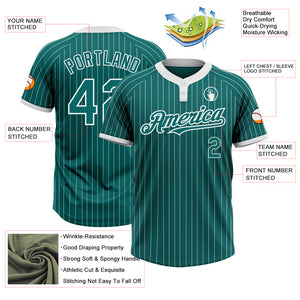 Custom Teal White Pinstripe White Two-Button Unisex Softball Jersey