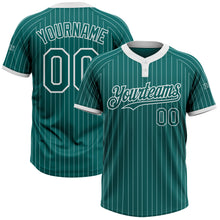 Charger l&#39;image dans la galerie, Custom Teal White Pinstripe White Two-Button Unisex Softball Jersey
