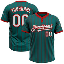 Charger l&#39;image dans la galerie, Custom Teal Red Pinstripe White Two-Button Unisex Softball Jersey
