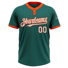 Загрузить изображение в средство просмотра галереи, Custom Teal Orange Pinstripe White Two-Button Unisex Softball Jersey
