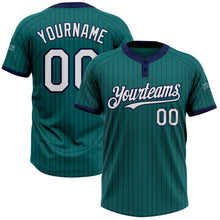 Charger l&#39;image dans la galerie, Custom Teal Navy Pinstripe White Two-Button Unisex Softball Jersey
