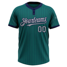 Загрузить изображение в средство просмотра галереи, Custom Teal Navy Pinstripe Gray Two-Button Unisex Softball Jersey
