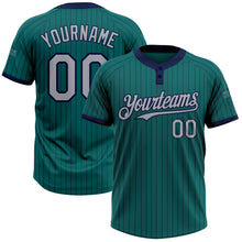 Charger l&#39;image dans la galerie, Custom Teal Navy Pinstripe Gray Two-Button Unisex Softball Jersey
