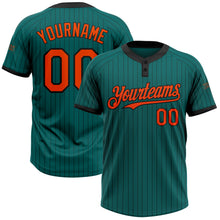 Charger l&#39;image dans la galerie, Custom Teal Black Pinstripe Orange Two-Button Unisex Softball Jersey
