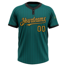 Charger l&#39;image dans la galerie, Custom Teal Black Pinstripe Old Gold Two-Button Unisex Softball Jersey
