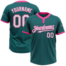 Загрузить изображение в средство просмотра галереи, Custom Teal Pink Pinstripe White Two-Button Unisex Softball Jersey
