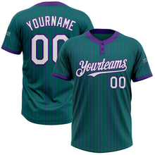 Charger l&#39;image dans la galerie, Custom Teal Purple Pinstripe White Two-Button Unisex Softball Jersey
