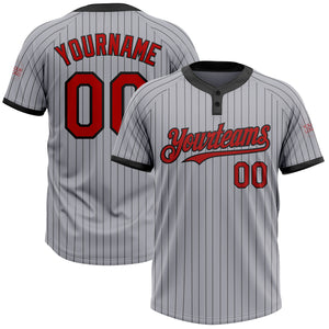 Custom Gray Black Pinstripe Red Two-Button Unisex Softball Jersey