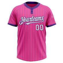 Charger l&#39;image dans la galerie, Custom Pink Purple Pinstripe White Two-Button Unisex Softball Jersey
