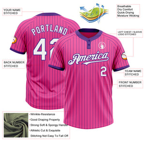 Custom Pink Purple Pinstripe White Two-Button Unisex Softball Jersey