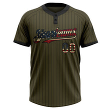 Charger l&#39;image dans la galerie, Custom Olive Black Pinstripe Vintage USA Flag Salute To Service Two-Button Unisex Softball Jersey
