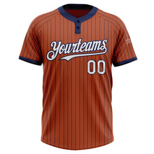 Загрузить изображение в средство просмотра галереи, Custom Texas Orange Navy Pinstripe White Two-Button Unisex Softball Jersey
