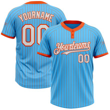 Загрузить изображение в средство просмотра галереи, Custom Sky Blue Orange Pinstripe White Two-Button Unisex Softball Jersey
