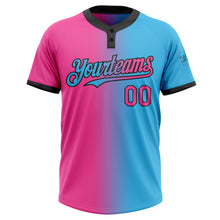 Charger l&#39;image dans la galerie, Custom Sky Blue Pink-Black Gradient Fashion Two-Button Unisex Softball Jersey
