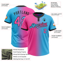 Charger l&#39;image dans la galerie, Custom Sky Blue Pink-Black Gradient Fashion Two-Button Unisex Softball Jersey
