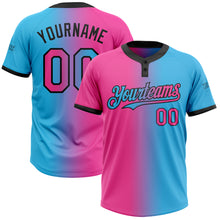 Charger l&#39;image dans la galerie, Custom Sky Blue Pink-Black Gradient Fashion Two-Button Unisex Softball Jersey
