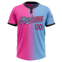 Загрузить изображение в средство просмотра галереи, Custom Light Blue Pink-Black Gradient Fashion Two-Button Unisex Softball Jersey
