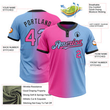 Charger l&#39;image dans la galerie, Custom Light Blue Pink-Black Gradient Fashion Two-Button Unisex Softball Jersey
