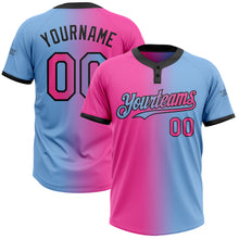 Charger l&#39;image dans la galerie, Custom Light Blue Pink-Black Gradient Fashion Two-Button Unisex Softball Jersey
