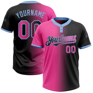 Custom Black Pink-Light Blue Gradient Fashion Two-Button Unisex Softball Jersey