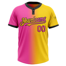 Load image into Gallery viewer, Custom Yellow Pink-Black Gradient Fashion Two-Button Unisex Softball Jersey
