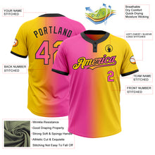 Load image into Gallery viewer, Custom Yellow Pink-Black Gradient Fashion Two-Button Unisex Softball Jersey
