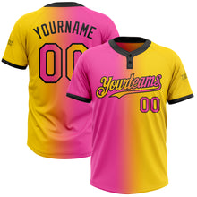 Load image into Gallery viewer, Custom Yellow Pink-Black Gradient Fashion Two-Button Unisex Softball Jersey
