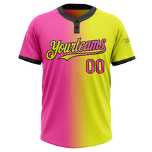 Charger l&#39;image dans la galerie, Custom Neon Yellow Pink-Black Gradient Fashion Two-Button Unisex Softball Jersey
