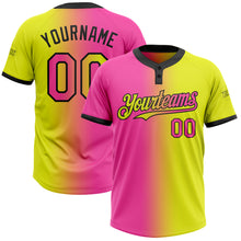 Charger l&#39;image dans la galerie, Custom Neon Yellow Pink-Black Gradient Fashion Two-Button Unisex Softball Jersey
