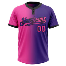 Charger l&#39;image dans la galerie, Custom Purple Pink-Black Gradient Fashion Two-Button Unisex Softball Jersey
