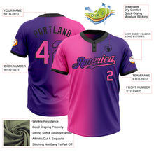 Laden Sie das Bild in den Galerie-Viewer, Custom Purple Pink-Black Gradient Fashion Two-Button Unisex Softball Jersey
