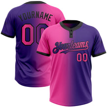 Загрузить изображение в средство просмотра галереи, Custom Purple Pink-Black Gradient Fashion Two-Button Unisex Softball Jersey
