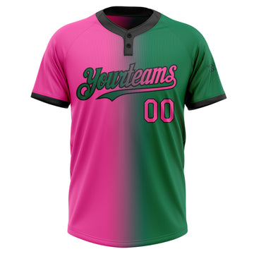 Custom Kelly Green Pink-Black Gradient Fashion Two-Button Unisex Softball Jersey