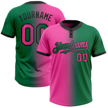 Charger l&#39;image dans la galerie, Custom Kelly Green Pink-Black Gradient Fashion Two-Button Unisex Softball Jersey
