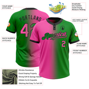 Custom Grass Green Pink-Black Gradient Fashion Two-Button Unisex Softball Jersey