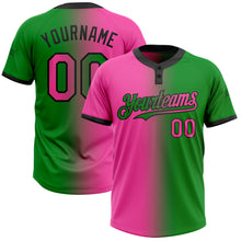 Charger l&#39;image dans la galerie, Custom Grass Green Pink-Black Gradient Fashion Two-Button Unisex Softball Jersey
