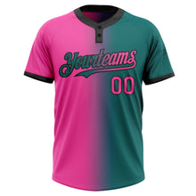 Charger l&#39;image dans la galerie, Custom Teal Pink-Black Gradient Fashion Two-Button Unisex Softball Jersey
